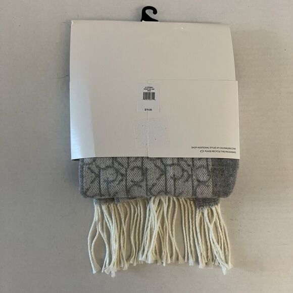 Calvin Klein A1WZ6861 2 Pc. Hat Scarf Set Heathered Gray Logo Design NEW - Picture 2 of 7